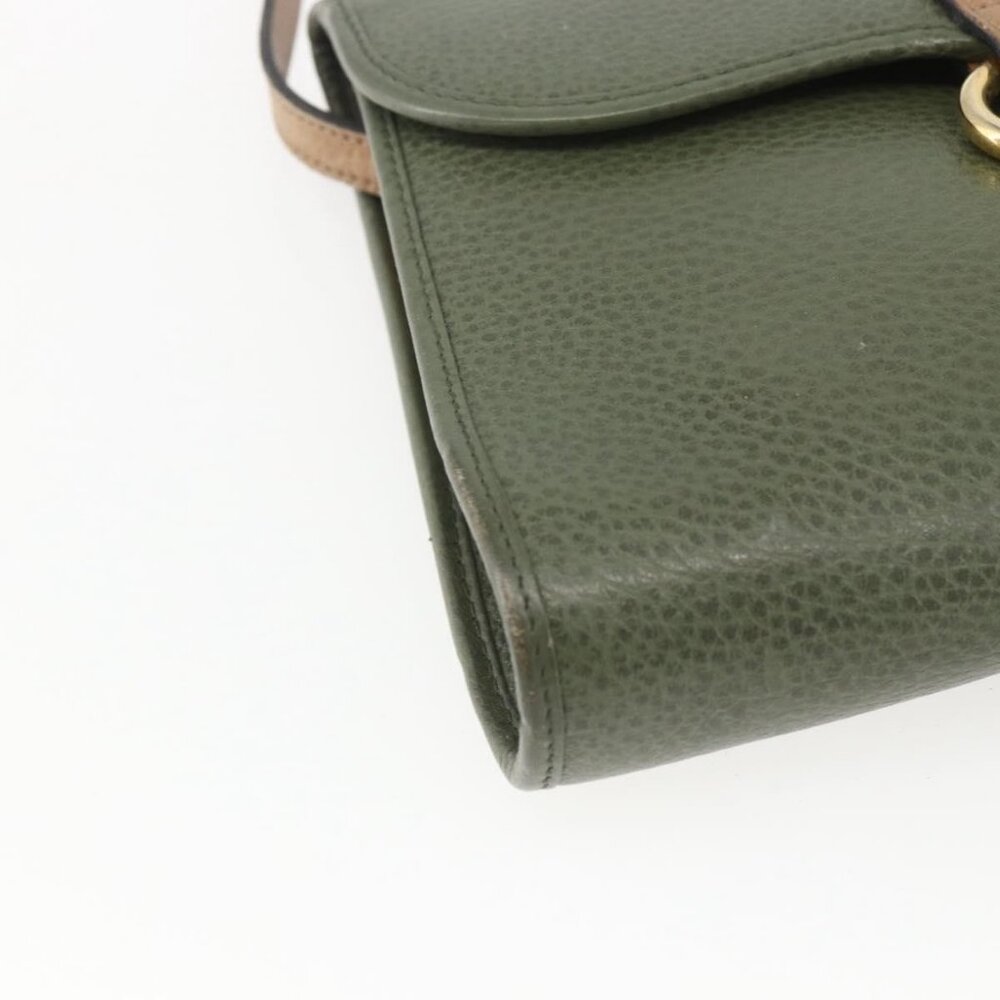 Authentic Christian Dior Shoulder Bag Leather Khaki Gold - Picture 6 of 16